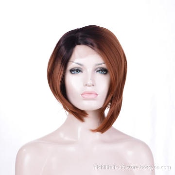 Wholesale Short Fashion Ombre Brown Synthetic Lace Front Wigs with Dark Root Wig for Women